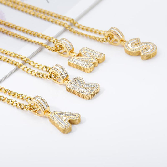 A-Z Iced Out Initial Zircon Letter Necklace