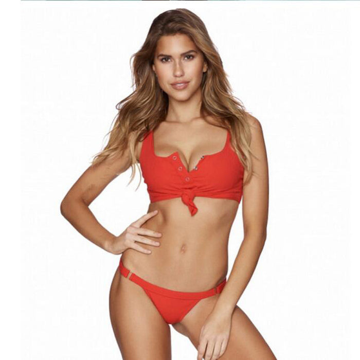 Sexy Bow Button Adjustable Split Bikini Backless Swimsuit