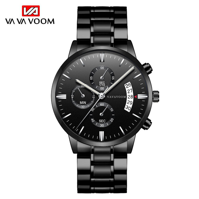 Mens Stainless Steel Band Business Casual Calendar Waterproof Quartz Watch