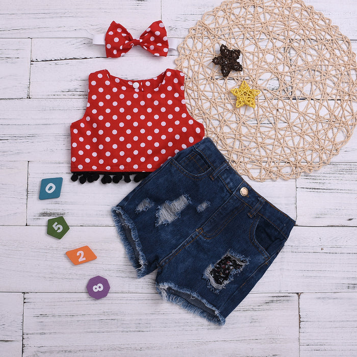 Vest hole Denim Shorts Set