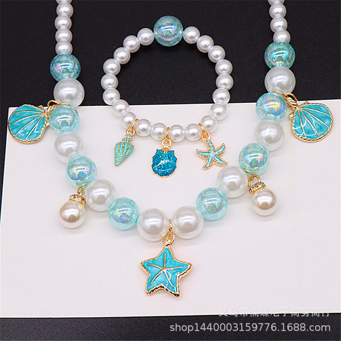 Children's Pearl Necklace Bracelet Set Shell Ocean Series