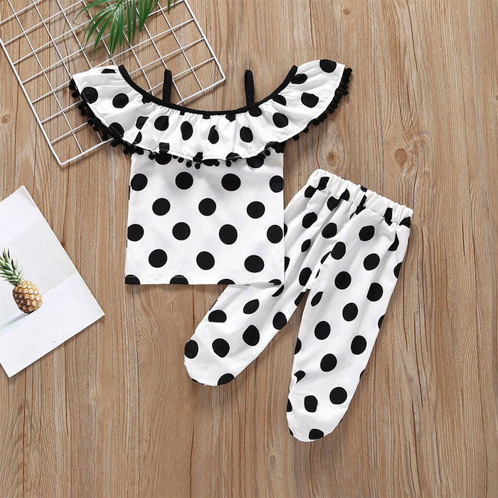 Girls' dot suspender ball Jacket Pants Set