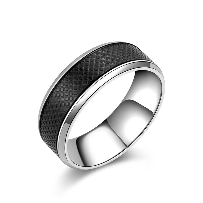 Men's Black and White Stainless Steel Ring Jewelry
