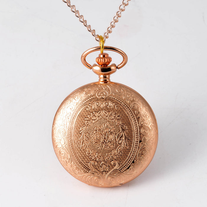 Vintage Rose Gold Flower Pattern Nostalgic Large Pocket Watch Ll3691