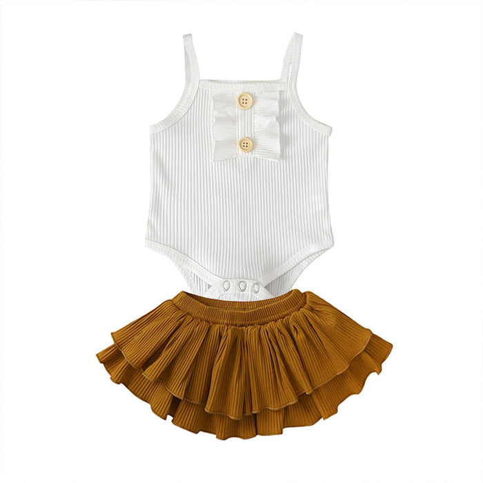 Baby girl fashion suspender one-piece dress short skirt two-piece set