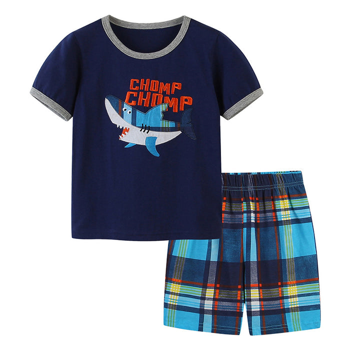 Children's embroidered cartoon short sleeve T-shirt set