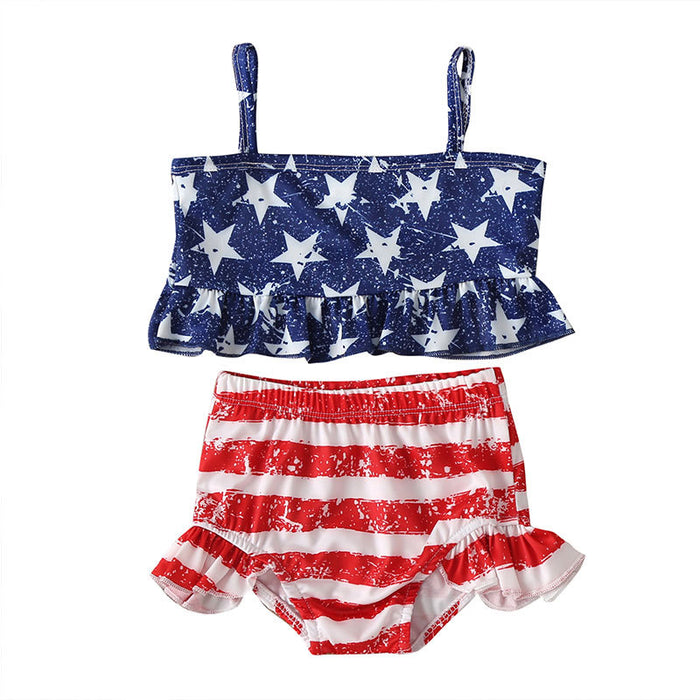 Girls' Split SWIMSUIT SET Star Strip Summer Beach Water Sportswear