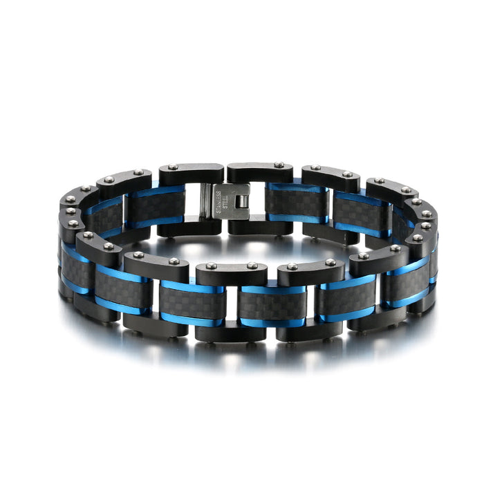 Fashion Men's Solid Carbon Fiber Stainless Steel Bracelet Jewelry