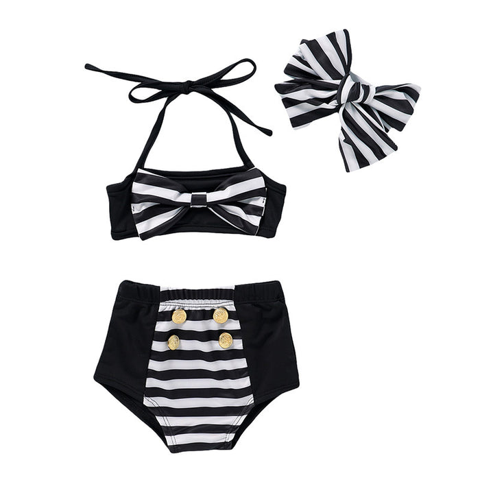 Girls' Black Bikini Swimsuit Headband Set