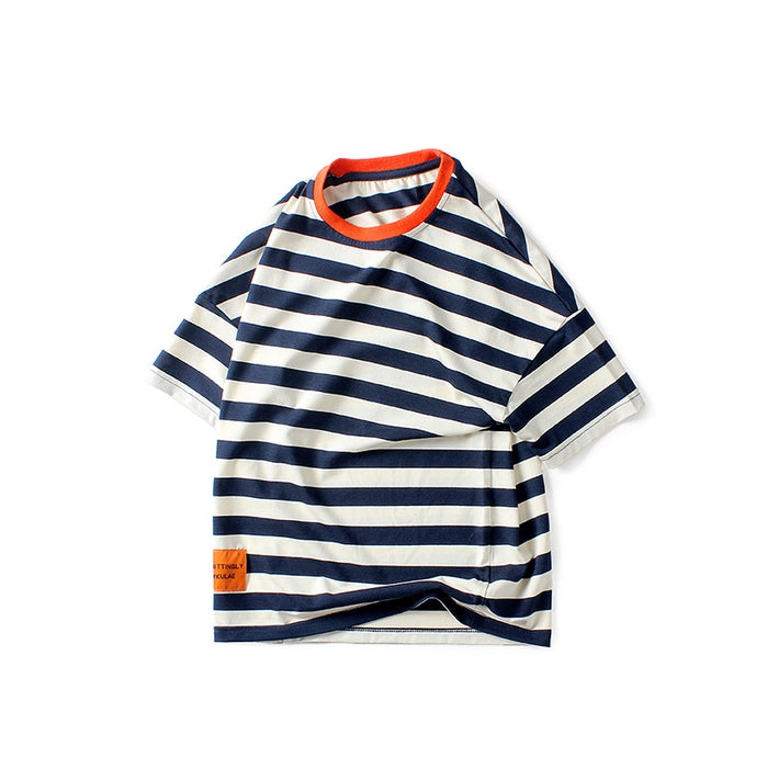 Knitted stripe label top children's short sleeve