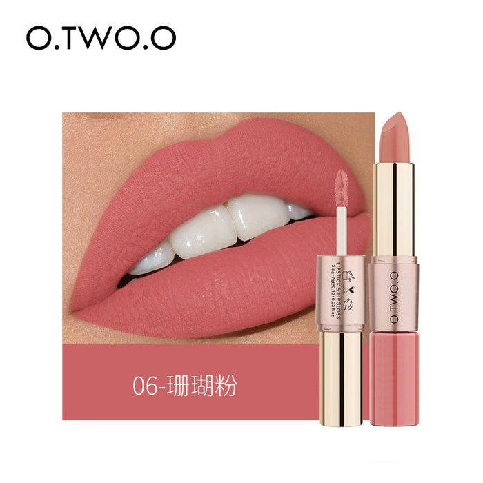 Double head non stick cup Velvet Matte Lip Gloss Lipstick two in one 12 colour Lip Glaze