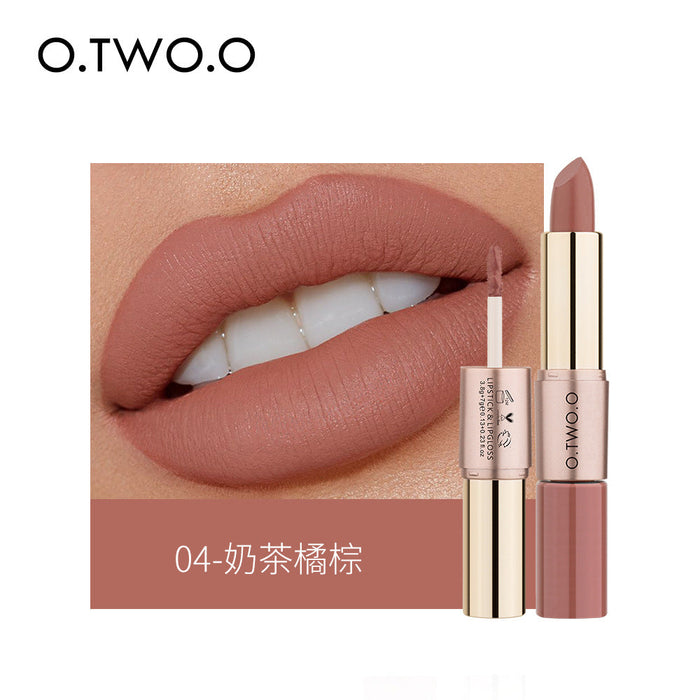 Double head non stick cup Velvet Matte Lip Gloss Lipstick two in one 12 colour Lip Glaze