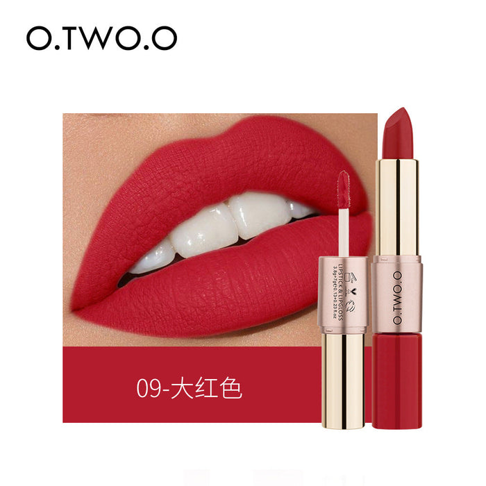Double head non stick cup Velvet Matte Lip Gloss Lipstick two in one 12 colour Lip Glaze