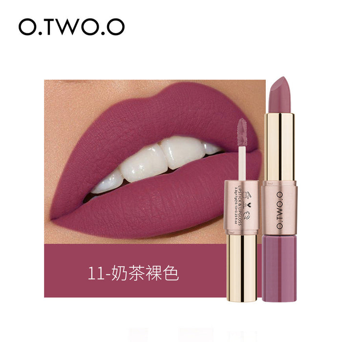 Double head non stick cup Velvet Matte Lip Gloss Lipstick two in one 12 colour Lip Glaze