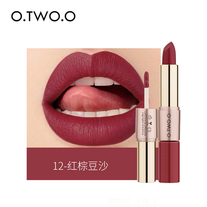 Double head non stick cup Velvet Matte Lip Gloss Lipstick two in one 12 colour Lip Glaze