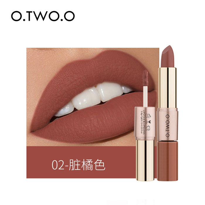 Double head non stick cup Velvet Matte Lip Gloss Lipstick two in one 12 colour Lip Glaze