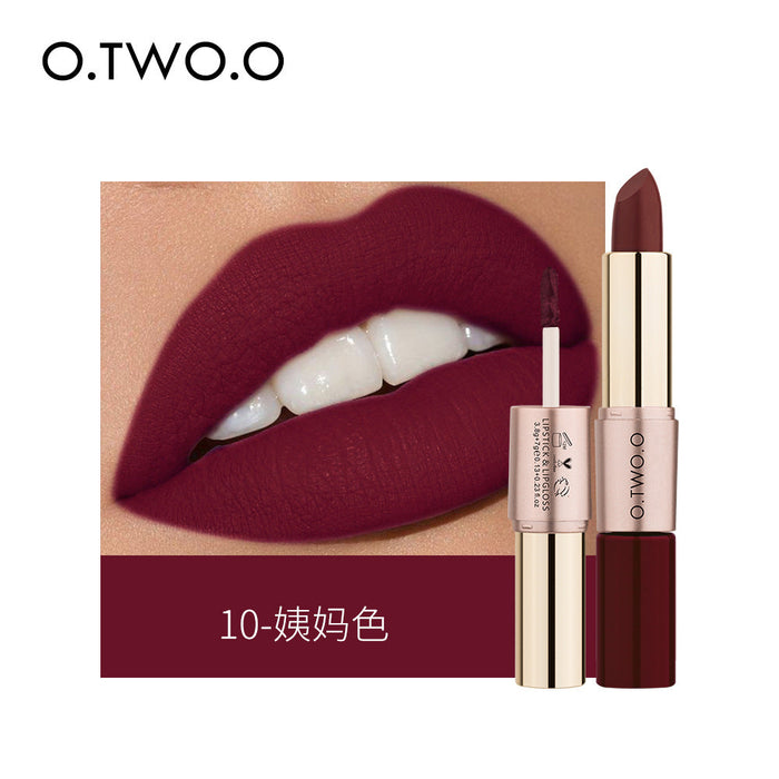 Double head non stick cup Velvet Matte Lip Gloss Lipstick two in one 12 colour Lip Glaze