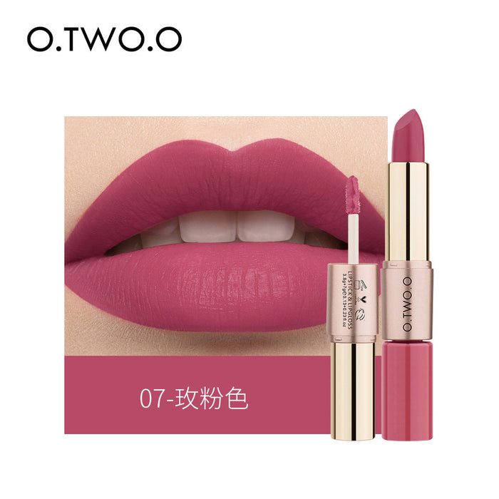 Double head non stick cup Velvet Matte Lip Gloss Lipstick two in one 12 colour Lip Glaze