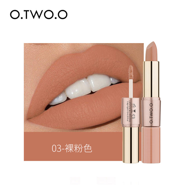 Double head non stick cup Velvet Matte Lip Gloss Lipstick two in one 12 colour Lip Glaze