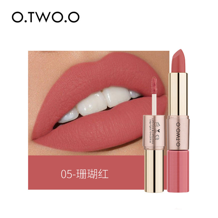Double head non stick cup Velvet Matte Lip Gloss Lipstick two in one 12 colour Lip Glaze