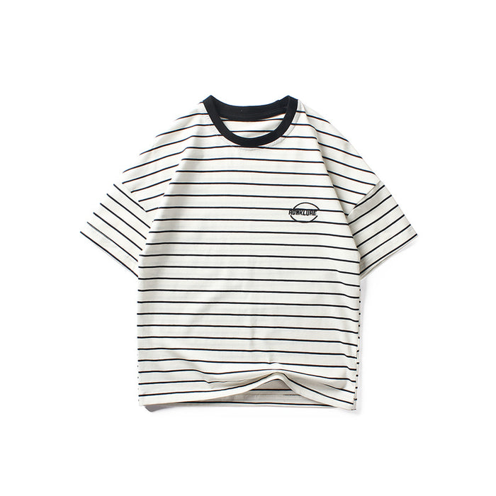 Striped embroidered top children's Short Sleeve T
