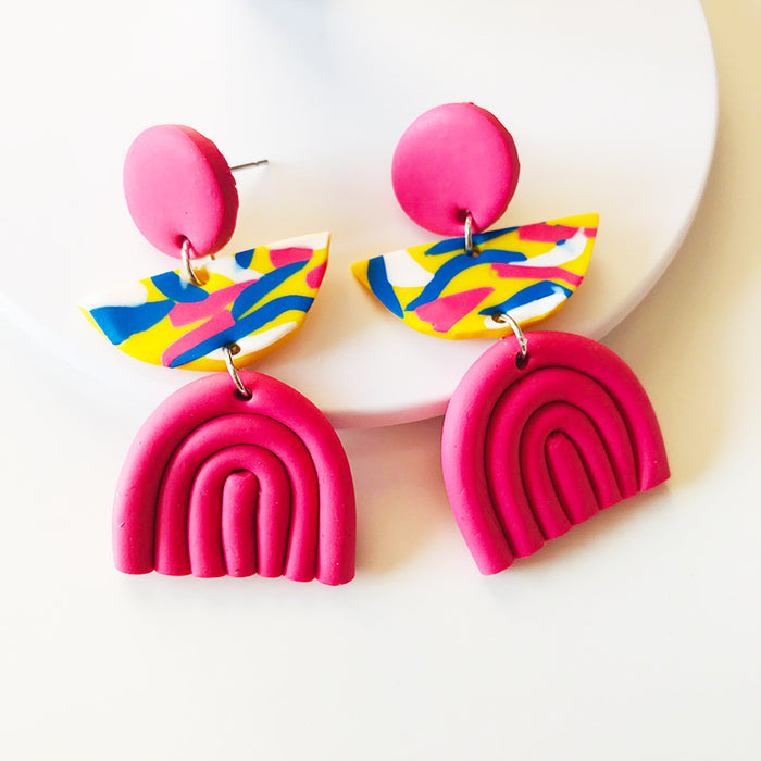 Original Painted Handmade Soft Pottery Clay Rainbow Earrings