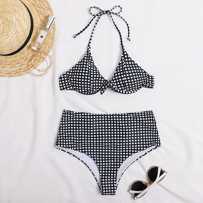 New Sexy Backless Plaid Printed Women's Split Bikini