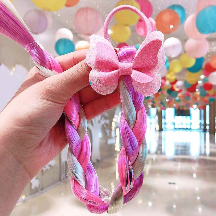50X Cartoon Butterfly Colorful Braided Kids Ponytail Headband