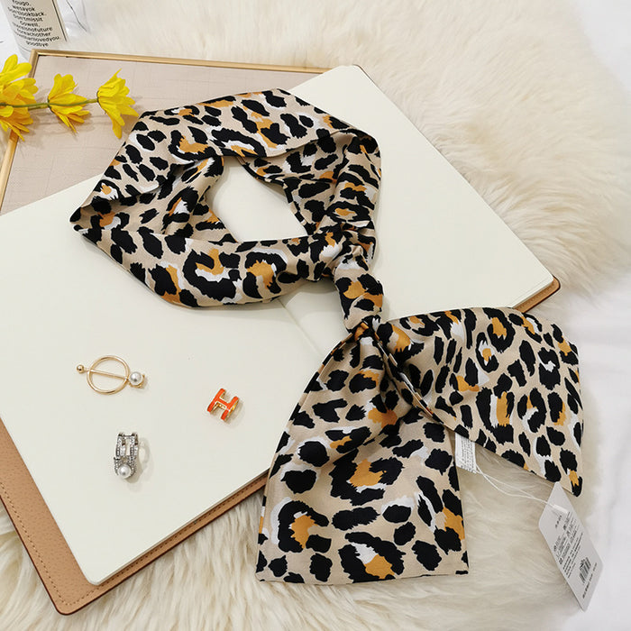 Imitation  scarf thin narrow strip leopard pattern simple waist chain scarf