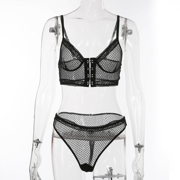 Women's Sexy Mesh Lingerie Front Closure Underwear Set