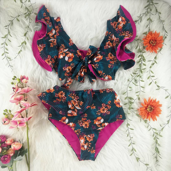 New Sexy Floral High Waist Split Backless Bikini