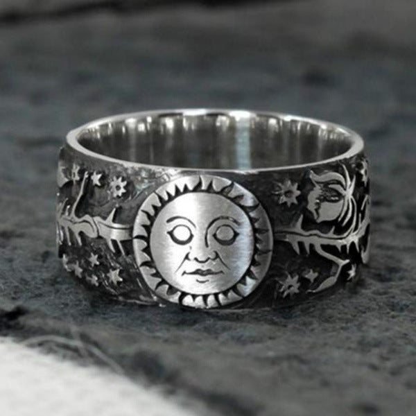 Creative Flower Sun Moon Couple Ring