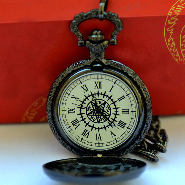 Black Double-sided Magic Wand Contract Large Pocket Watch Ll3713