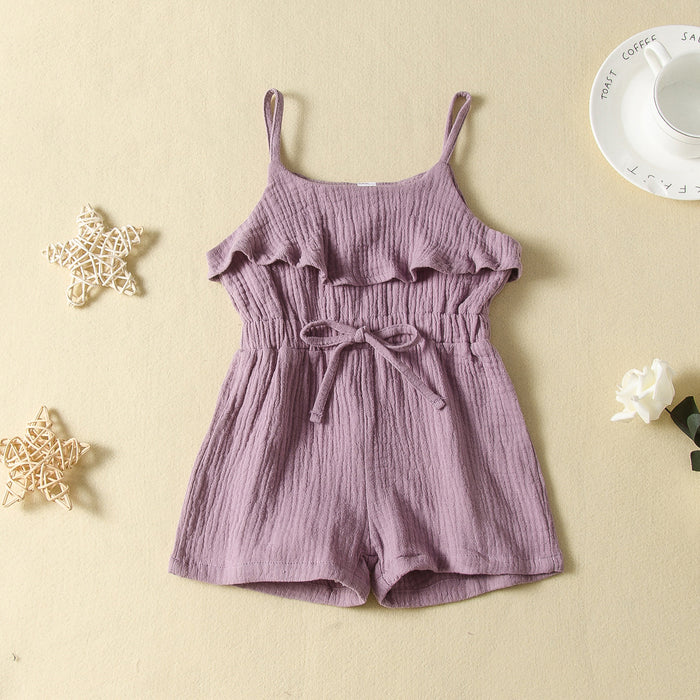 Solid color Jumpsuit shorts bow