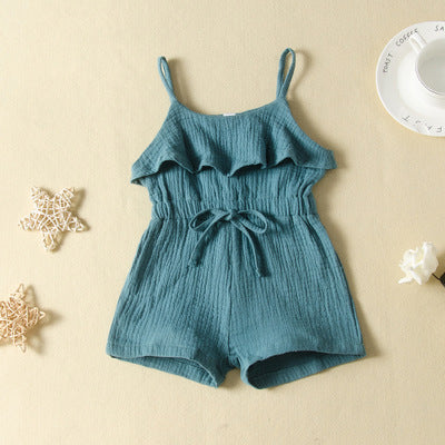 Solid color Jumpsuit shorts bow