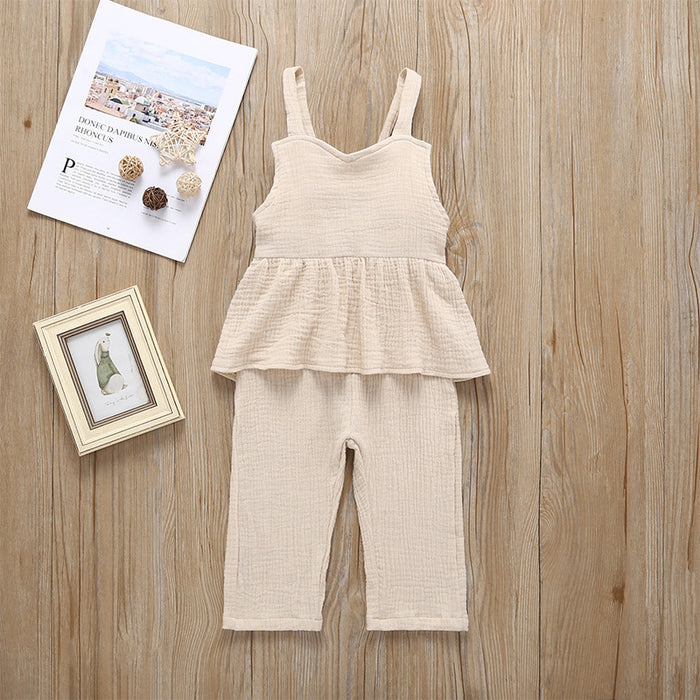Suspender top one-piece trousers linen casual wear