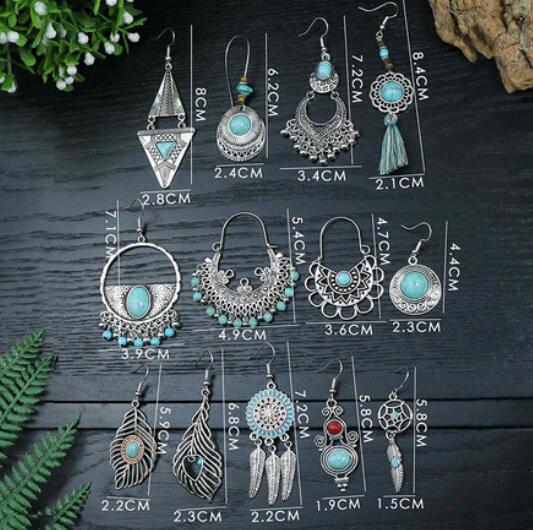 65 PAIRS Vintage Women's Turquoise Silver Earrings