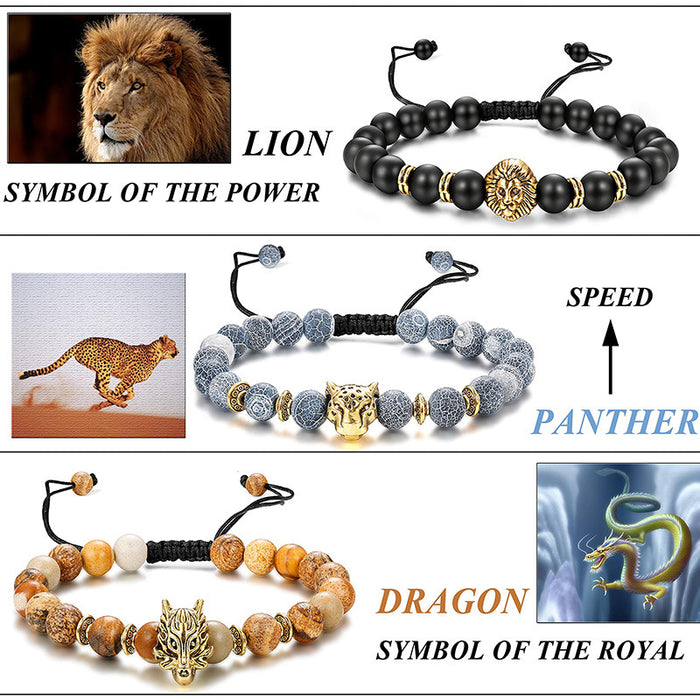 55 PCS Punk Men's Natural Stone Bead Bracelets