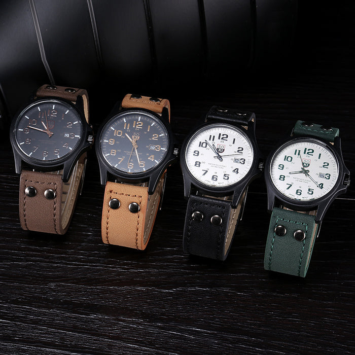 50X Pop High Quality Leather Quartz Wristwatches for Men