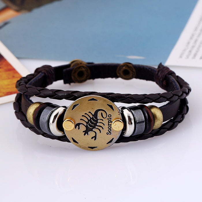 60Pcs Vintage Punk 12 Constellations Bracelets Jewelry