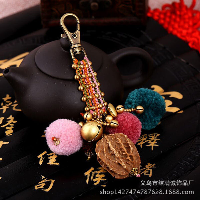 Bohemian Style Handmade Plush Ball Bag Pendant Woven Car Keychains