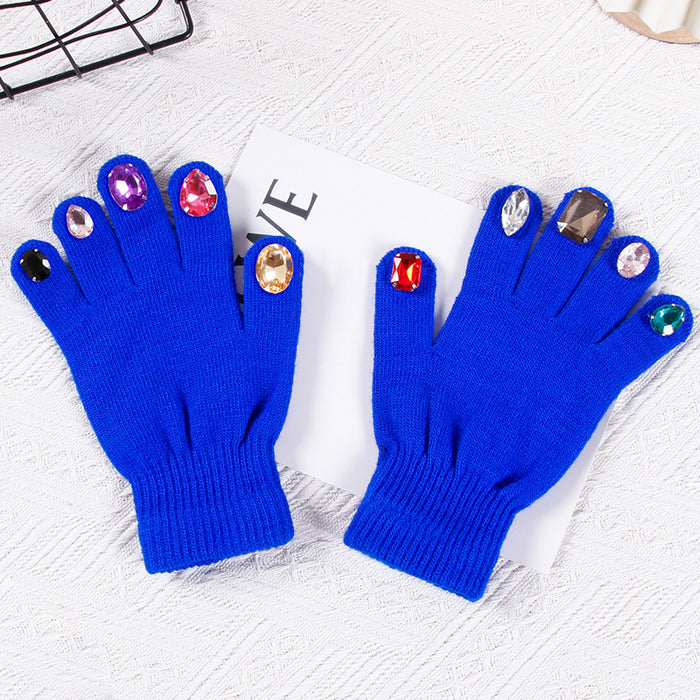 35 Pairs DIY Colorful Rhinestone Knitted Gloves
