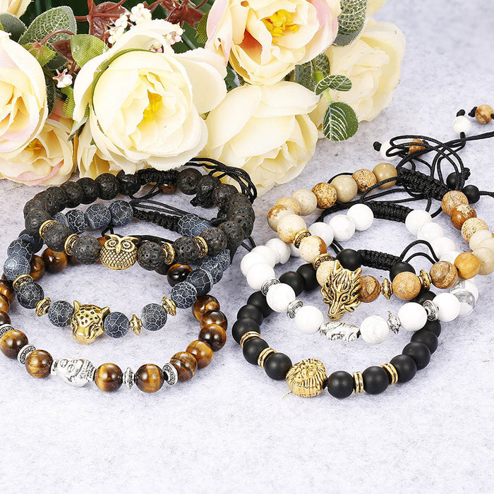 55 PCS Punk Men's Natural Stone Bead Bracelets