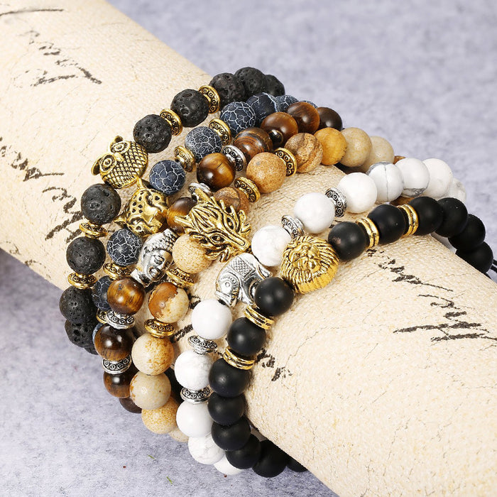 55 PCS Punk Men's Natural Stone Bead Bracelets