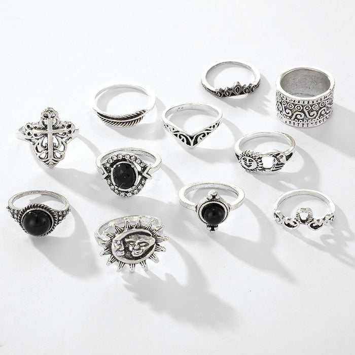 110Pcs Vintage Silver Cross Mixed Rings Jewelry for Women