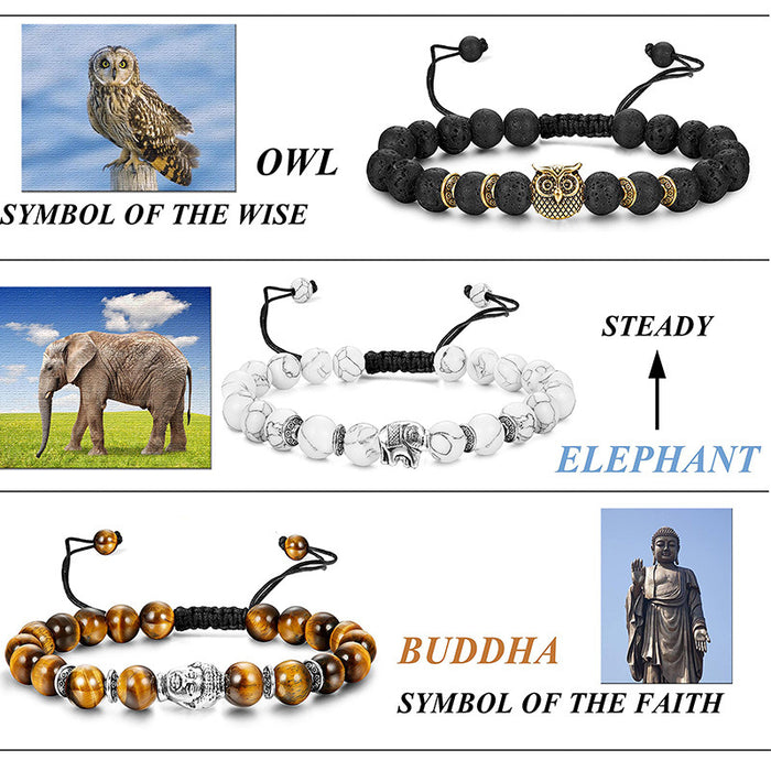 55 PCS Punk Men's Natural Stone Bead Bracelets