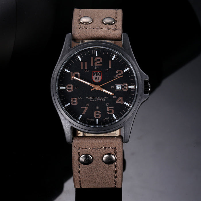 50X Pop High Quality Leather Quartz Wristwatches for Men