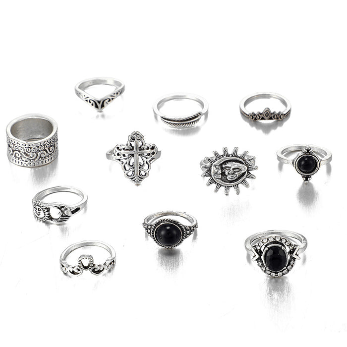 110Pcs Vintage Silver Cross Mixed Rings Jewelry for Women