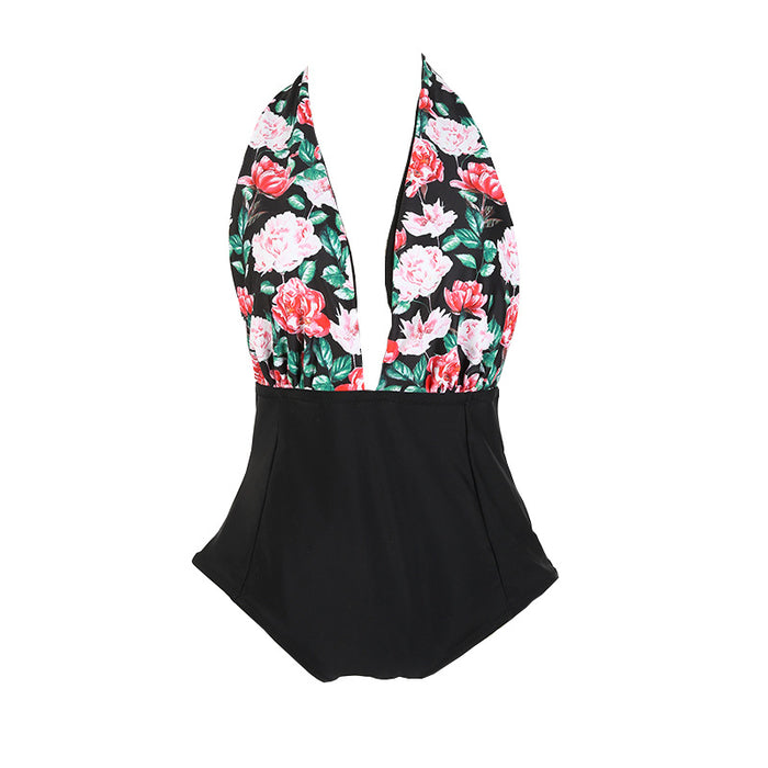 Sexy Stripe Deep V-neck One-piece Bikini Swimsuit