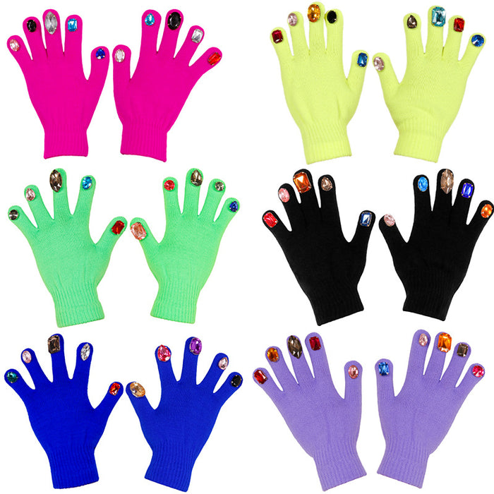 35 Pairs DIY Colorful Rhinestone Knitted Gloves